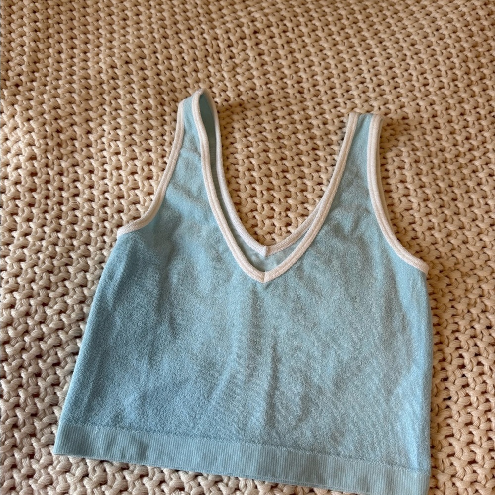 Urban Outfitters Terry Light Blue V-Neck Tank Top